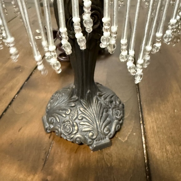 1940s Art Nouveau Boudoir Lamp With pink Glass Shade & Beaded Fringe 15-1/2” - Picture 5 of 7